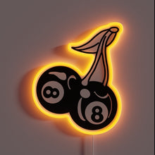 Charger l'image dans la galerie, Neon sign of cherry-shaped 8-balls with orange glow.