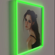 Charger l'image dans la galerie, Semi-realistic woman's portrait in vibrant RGB neon illuminated wall decor