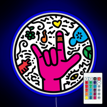 Charger l'image dans la galerie, ASL sign for I love you Pop Art Style White RGB neon sign remote
