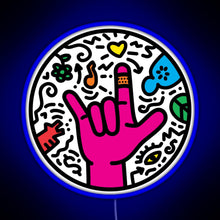 Charger l'image dans la galerie, ASL sign for I love you Pop Art Style White RGB neon sign blue