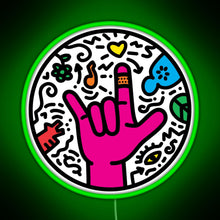 Charger l'image dans la galerie, ASL sign for I love you Pop Art Style White RGB neon sign green