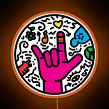 Charger l'image dans la galerie, ASL sign for I love you Pop Art Style White RGB neon sign orange