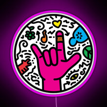 Charger l'image dans la galerie, ASL sign for I love you Pop Art Style White RGB neon sign  pink