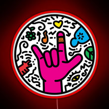 Charger l'image dans la galerie, ASL sign for I love you Pop Art Style White RGB neon sign red