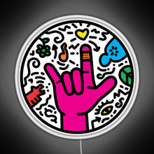 Charger l'image dans la galerie, ASL sign for I love you Pop Art Style White RGB neon sign white
