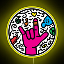 Charger l'image dans la galerie, ASL sign for I love you Pop Art Style White RGB neon sign yellow