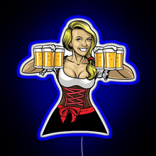 Charger l'image dans la galerie, Beer Girl Oktoberfest Drinking Sticker RGB neon sign blue