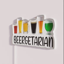 Charger l'image dans la galerie, Neon beer brewing sign for homebars, humorously titled Beergetarian enthusiasts.