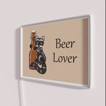 Charger l'image dans la galerie, Vibrant neon beer-themed decorative wall sign for raccoon enthusiasts indoors