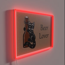 Charger l'image dans la galerie, Neon beer-themed decorative sign with colorful raccoon and lighting accents.