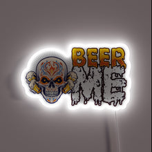 Charger l'image dans la galerie, Vibrant Day of the Dead skull beer sign with neon glow