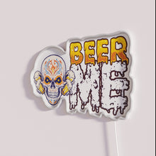 Charger l'image dans la galerie, Bright Neon Sign Celebrating Día de Muertos Skeleton with Beer Cheers