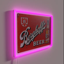 Charger l'image dans la galerie, Vintage Berghoff Beer Distressed Sign with Neon RGB Accents