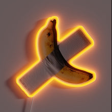 Charger l'image dans la galerie, Banana duct tape art neon sign with orange LED glow