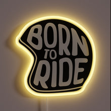 Charger l'image dans la galerie, "Born to Ride" neon sign shaped like a helmet – bold and biker-inspired.