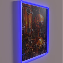 Charger l'image dans la galerie, Steampunk Distillery Decor Sign with Brass & Copper RGB Neon Accents
