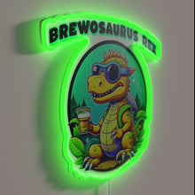 Charger l'image dans la galerie, RGB Neon Sign featuring a Beer Loving Prehistoric Dinosaur Character