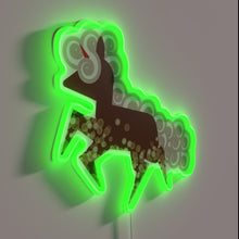 Charger l'image dans la galerie, Whimsical rainbow-colored unicorn floats against a glowing neon background.
