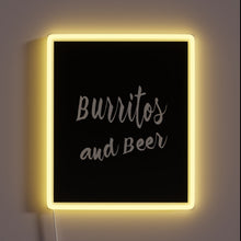 Charger l'image dans la galerie, Vibrant RGB neon sign illuminating burritos and beer passions everywhere.