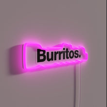 Charger l'image dans la galerie, Neon Wall Sign Reading 'Burritos' in Bright Vibrant RGB Colors