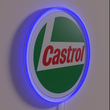 Charger l'image dans la galerie, Neon Sign with Vibrant Colors Featuring Castrol Oil Logos Illuminated