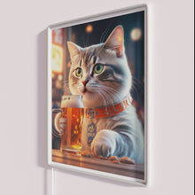 Charger l'image dans la galerie, Neon bar decor featuring cartoon cat drinking beer in RGB colors