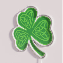 Charger l'image dans la galerie, Celtic-inspired cloverleaf-shaped neon sign with colorful vibrant RGB lighting accents