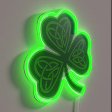 Charger l'image dans la galerie, Celtic themed four leaf clover neon sign with colorful backlighting