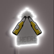 Charger l'image dans la galerie, Customizable RGB neon bar light with "Cheers Motherchugger" printed message.