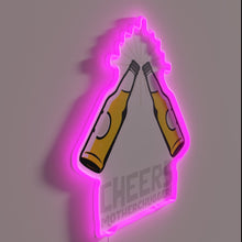 Charger l'image dans la galerie, Vibrant RGB illuminated wall decor with fun 'Cheers' phrase.