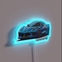 Charger l'image dans la galerie, Authentic Chevrolet Corvette C8 logo with vibrant RGB neon lighting.