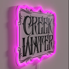 Charger l'image dans la galerie, RGB neon whiskey sign with a rustic creek water design