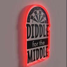Charger l'image dans la galerie, Retro-inspired Dart Board Sign with colorful RGB LED lighting accents.