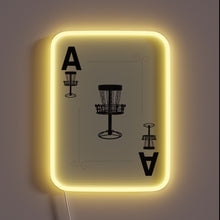 Charger l'image dans la galerie, Disc golf-themed poker card night illuminated by colorful neon signage