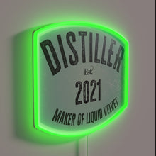 Charger l'image dans la galerie, RGB Neon Sign: 'Distiller Maker of Liquid Velvet' Artisanal Crafted Logo