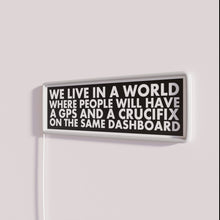 Charger l'image dans la galerie, Retro-Style Neon Sign Featuring GPS and Crucifix Symbolism Illuminated