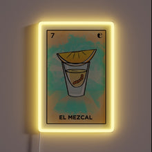 Charger l'image dans la galerie, RGB neon sign featuring colorful agave-inspired design and mezcal branding.