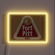 Charger l'image dans la galerie, Vibrant Fort Pitt Beer logo in colorful neon lighting display.