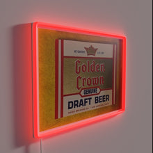 Charger l'image dans la galerie, Glowing metallic sign featuring regal golden crown and beer logo