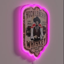 Charger l'image dans la galerie, Glowing neon whiskey label design inspired by huckleberry flavors