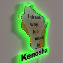 Charger l'image dans la galerie, Whiskey regrets in Kenosha, a humorous neon sign reminder.
