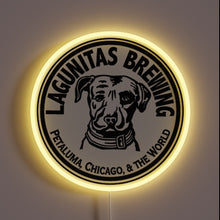 Charger l'image dans la galerie, **Alt Text:** Lagunitas Brewing neon sign with dog logo and yellow glow.