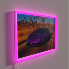 Charger l'image dans la galerie, Lamborghini-inspired desert road with vibrant RGB neon lighting ambiance