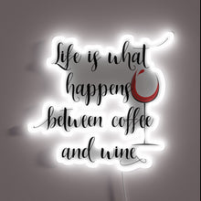 Charger l'image dans la galerie, Handwritten script neon sign celebrating life's moments between coffee & wine