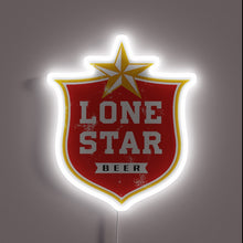 Charger l'image dans la galerie, Lone Star Beer neon sign with vintage red shield and white glow.