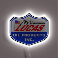 Charger l'image dans la galerie, Customneon sign shaped like a racing shield, featuring the Lucas Oil Products logo