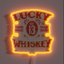 Charger l'image dans la galerie, Retro Bar Decor: Distressed Lucky Whiskey Neon Sign with Faded RGB Lights