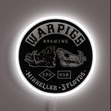 Charger l'image dans la galerie, Round customneon sign featuring the Warpigs Brewing logo with boar skull illustrations
