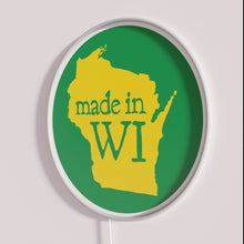 Charger l'image dans la galerie, Handmade Wisconsin Neon Sign with Eco-Friendly Green Circle Symbol Design