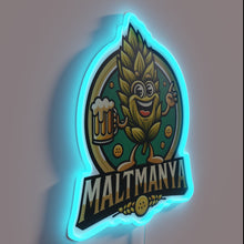 Charger l'image dans la galerie, Neon MaltManya logo sign with vibrant black and RGB accents.